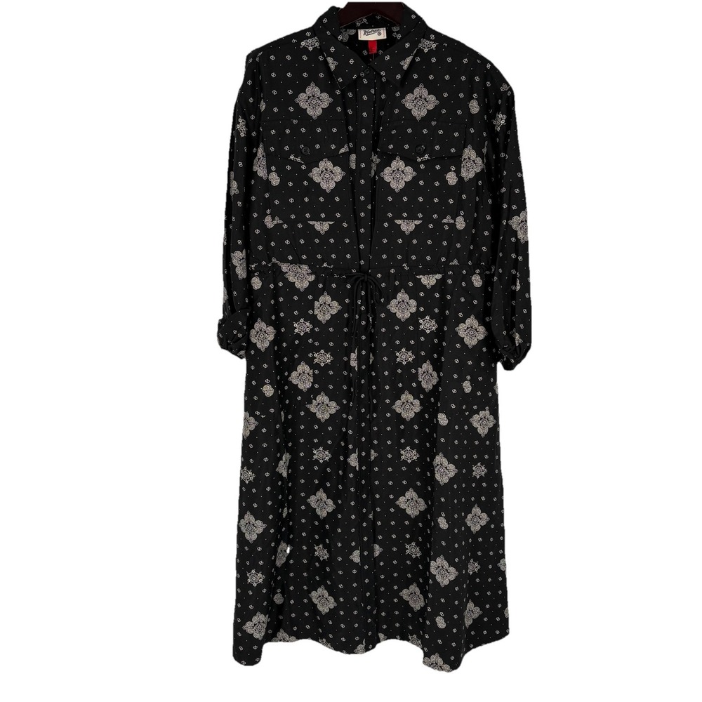 Woolrich X Target Womens Black Bandana Print Button Up Midi Dress Size L Lyocell